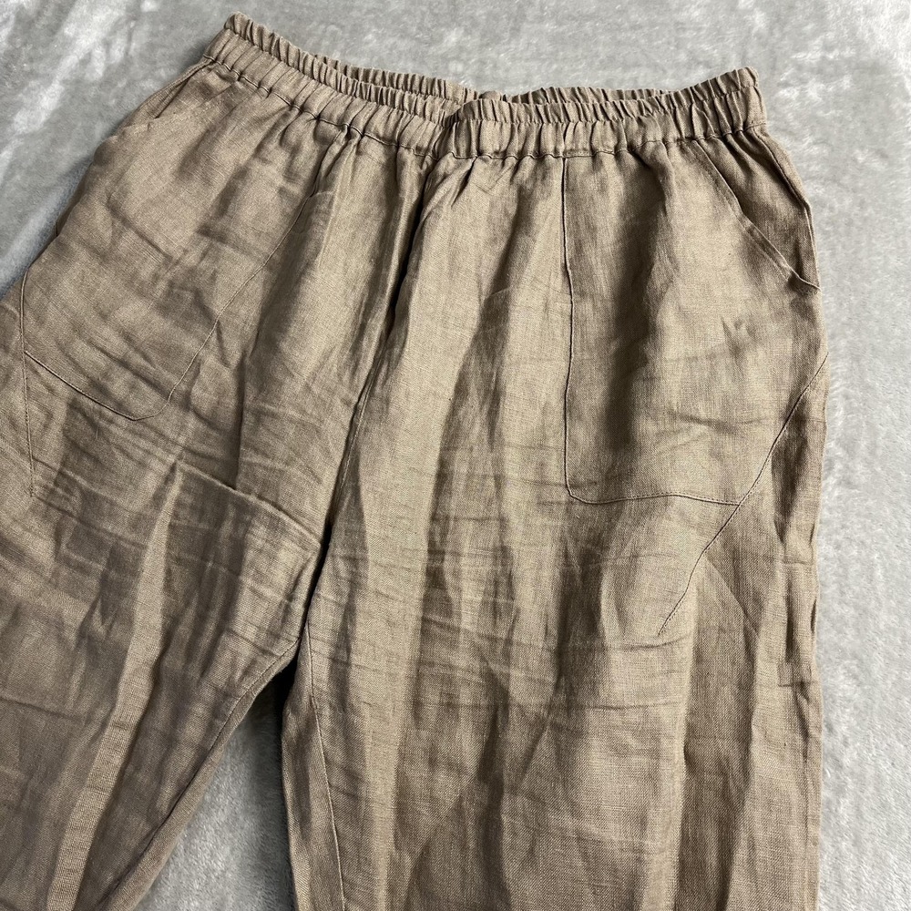 IXIMO Pants Womens XL Beige 100% Linen Straight Leg Elastic Waist Ankle Boho - Picture 2 of 12